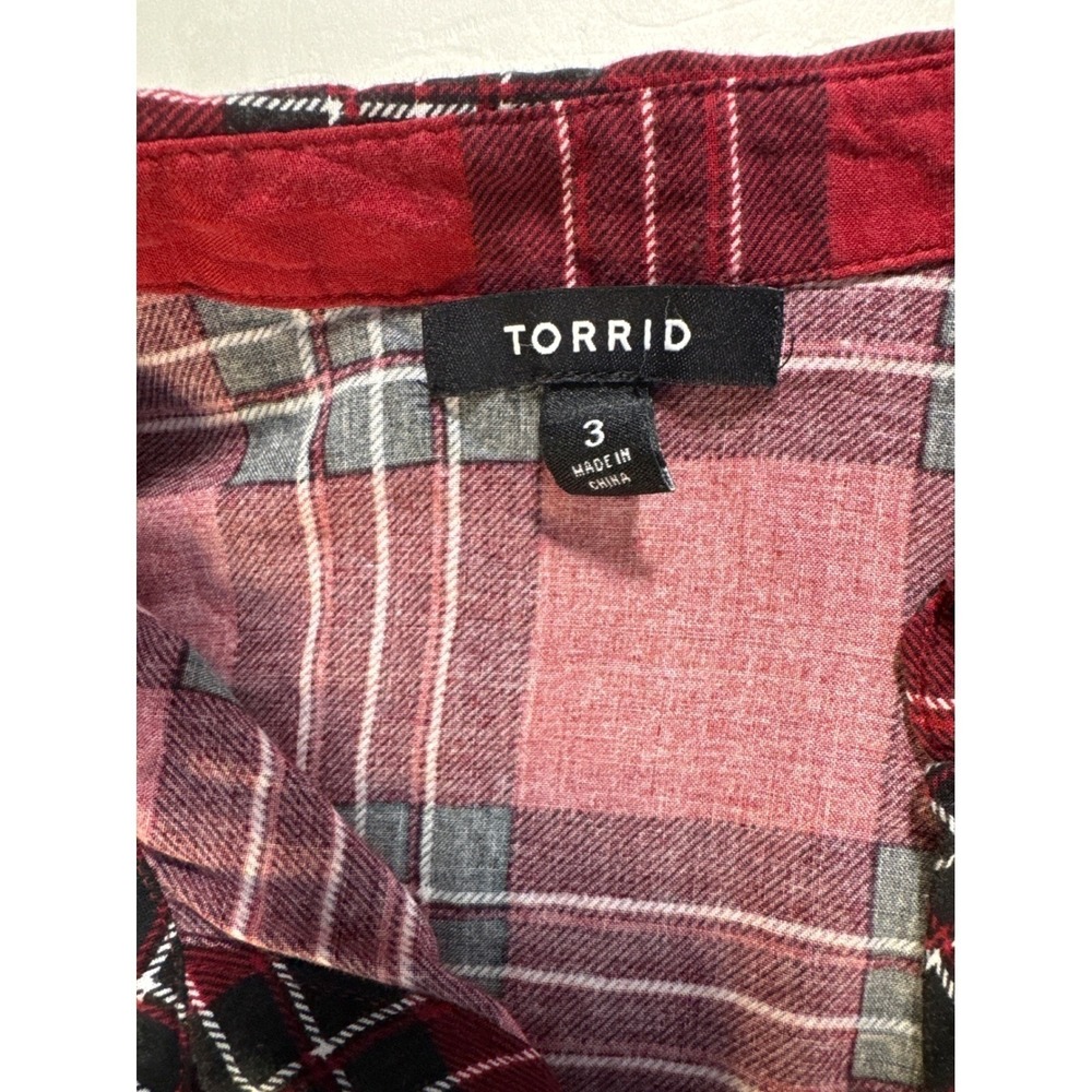 Torrid Women's Red Black Plaid Open Front Duster Robe Size 3X Rayon Loungewear - Picture 5 of 11